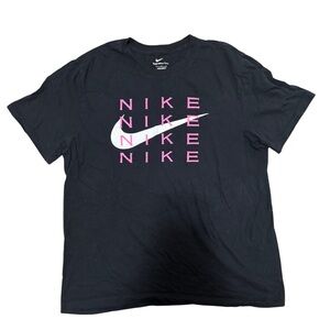 Nike Black Tee with Pink Logo Design